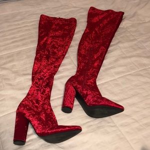 Hot red velvet thigh highs!